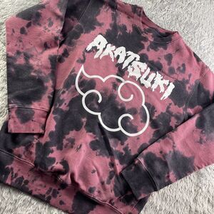 Naruto Shippuden Akatsuki Sweatshirt Mens Small Red Black Acid Wash Anime Tiedye